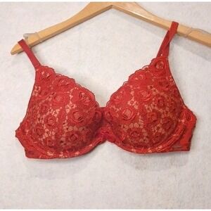 Victoria's Secret Push Up Bra Miracle Bra Red Lace Women's Size 36C Valentines